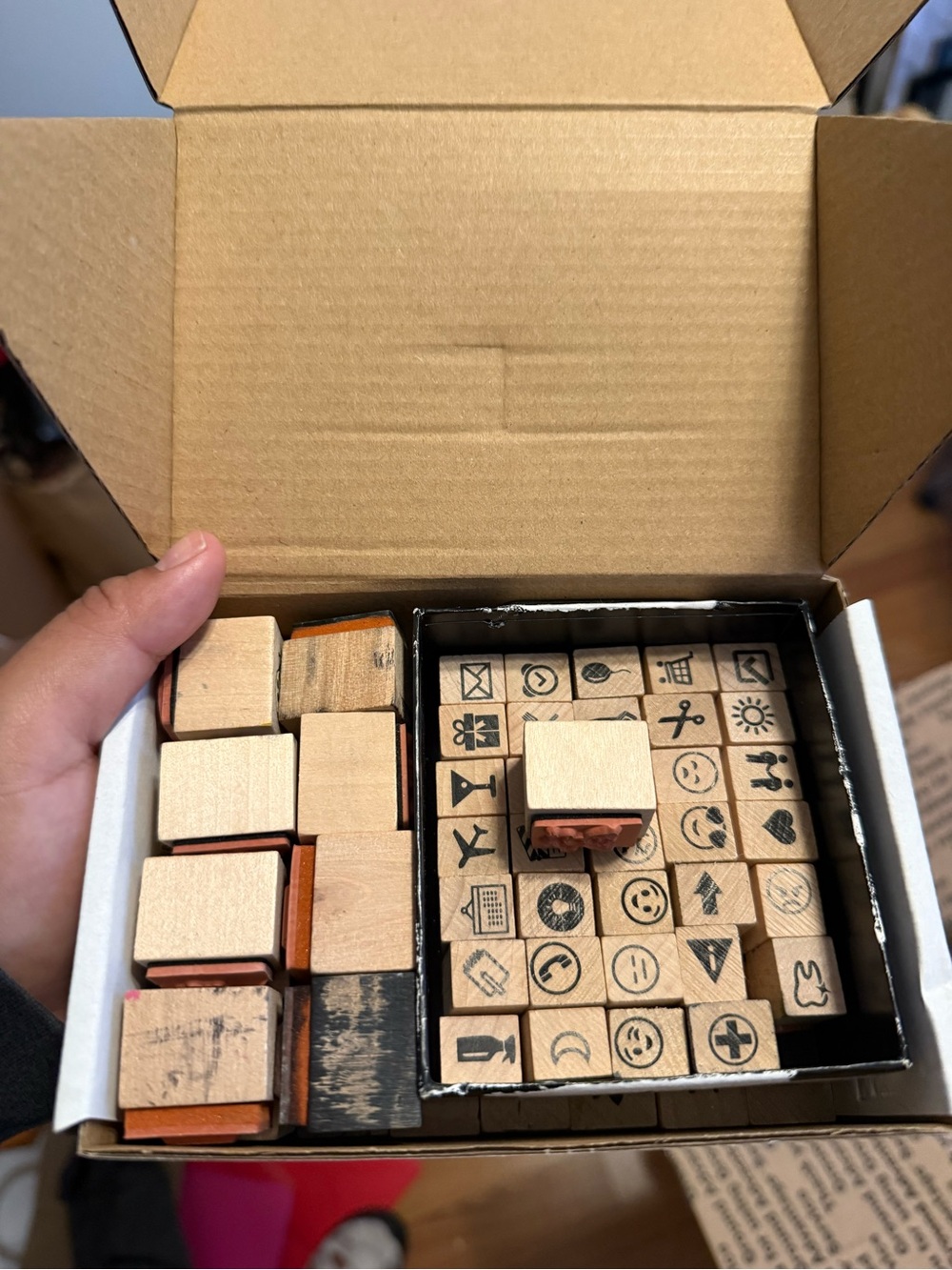 Natural Wood Icon Stamp Set – Neutral Wood Block Stamps letters and figures
